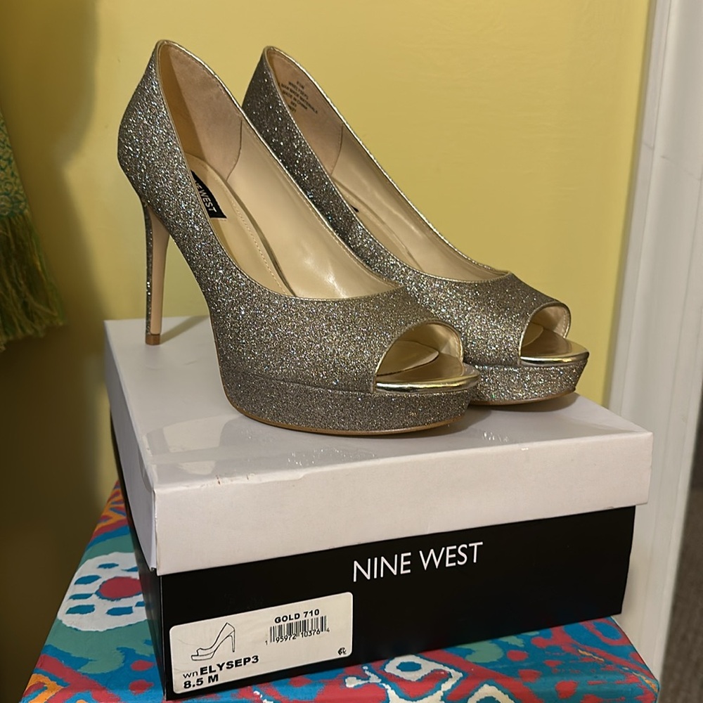 Nine West Peep Toe Stiletto Heels Gold